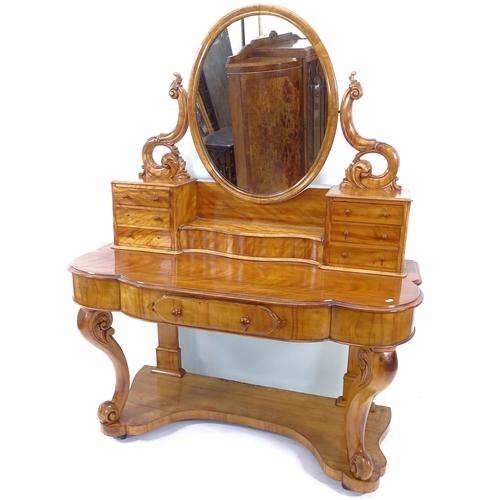 2016 - A Victorian duchess figured walnut dressing table, W120cm, H150cm, D55cm and a stool