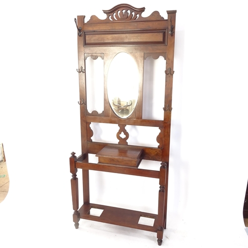 2034 - An Edwardian mahogany mirror-back hall stand, W90cm, H215cm