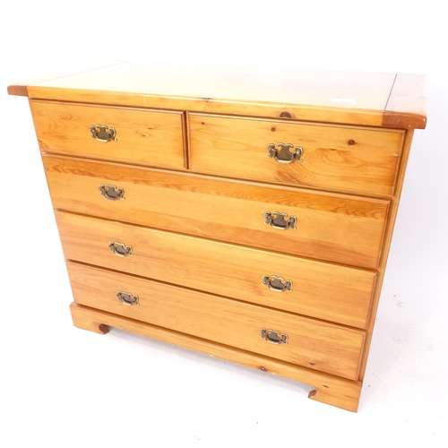 2036 - A modern pine-fronted chest of 4 long drawers, on bracket feet, W105cm, H86cm, D50cm