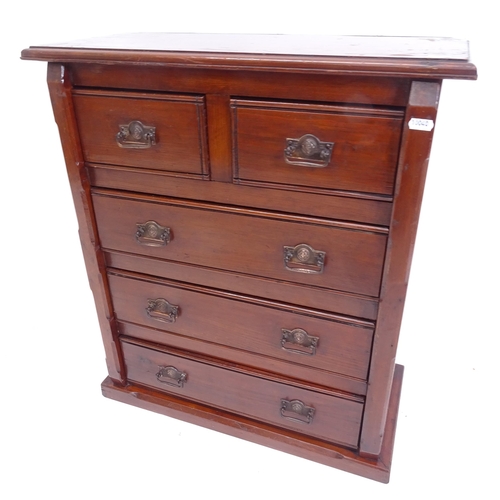 2045 - A small Edwardian stained pine 5-drawer chest, W63cm, H70cm, D28cm