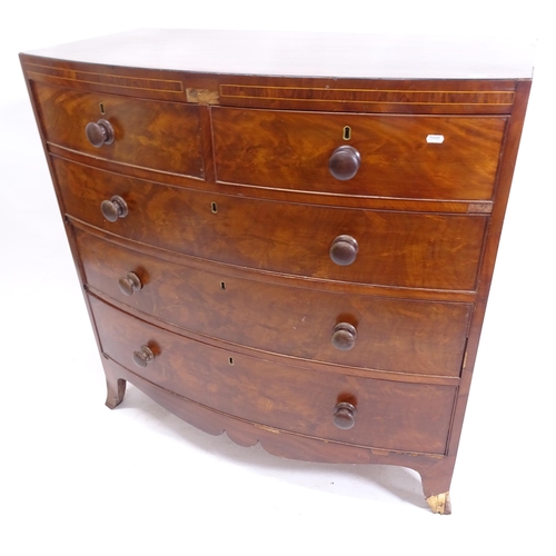 2051 - A 19th century mahogany bow-front 5-drawer chest, W105cm, H106cm, D53cm