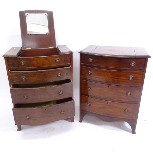 2069 - A pair of Edwardian mahogany bow-front dressing chests, with central rising panel, and 3 drawers und... 