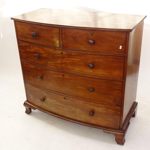 2073 - A 19th century mahogany 5-drawer bow-front chest, W112cm, H107cm, D57cm