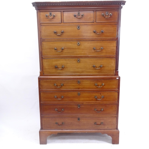 2088 - An 18th century mahogany chest of chest, W106cm, H186cm, D55cm