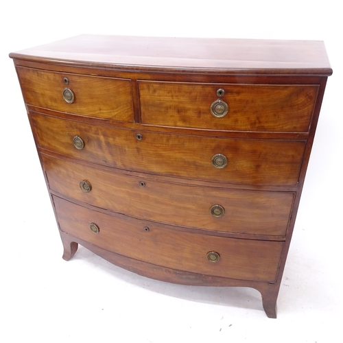 2091 - A 19th century mahogany bow-front 5-drawer chest, on bracket feet, W107cm, H100cm, D53cm