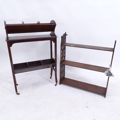 2096 - An Arts and Crafts mahogany book trough, and an Arts and Crafts 3-tier hanging bookshelf