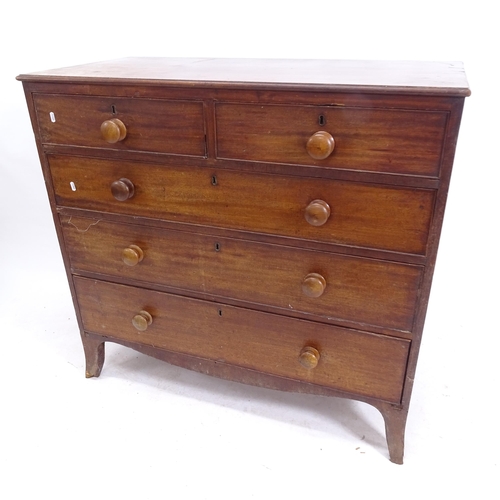 2099 - A 19th century mahogany chest of 5 drawers, on bracket feet, W108cm, H102cm, D52cm