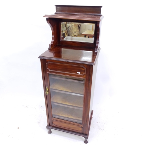 2108 - An Edwardian mahogany mirror-back music cabinet, W48cm, H140cm, D38cm