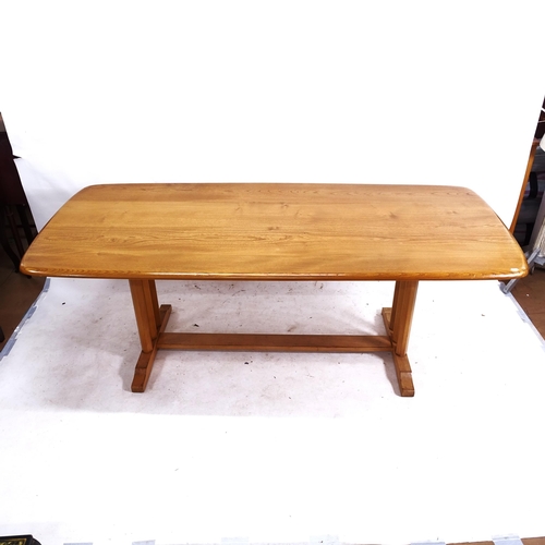 2135 - ERCOL - a rectangular elm and beech dining table, L205cm, H75cm, D84cm