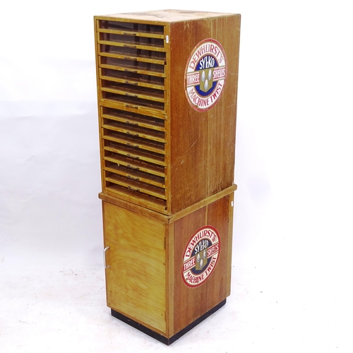 2140 - SYLKO - a mid century 2-section cotton reel shop cabinet with 14 drawers, W40cm, H137cm, D45cm