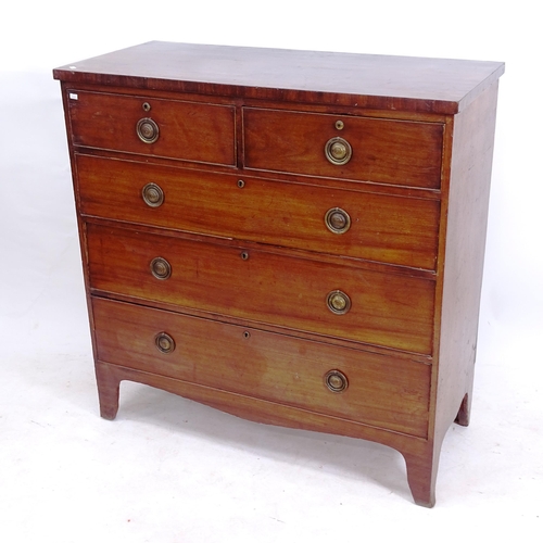 2141 - A 19th century mahogany 5-drawer chest with bracket feet, W102cm, H102cm, D45cm