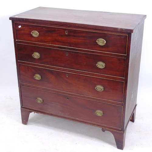 2142 - A 19th century mahogany 4-drawer chest on bracket feet, W94cm, H97cm, D46cm