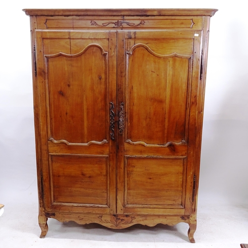 2154 - An Antique Continental fruitwood 2-door cupboard, with 1 side of the interior fitted with adjustable... 