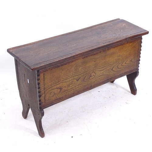 2156 - A small Antique oak and elm 6-plank coffer, W91cm, H52cm, D31cm