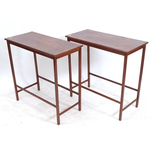 2161 - A pair of late 19th century mahogany and rosewood crossbanded side tables of rectangular form, on sq... 