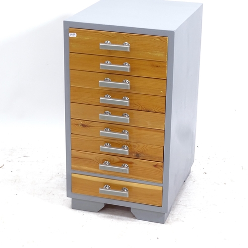 2171 - A painted and polished pine collector's chest, with 9 sectional fitted drawers, W36cm, H66cm, D44cm