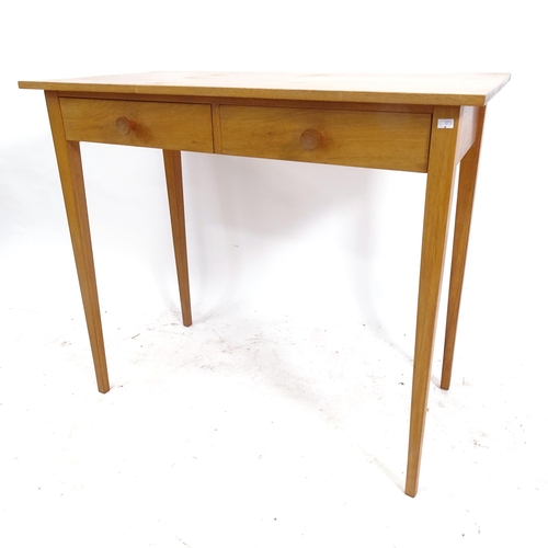 2174 - A mid-century craftsman-made side table/desk, with 2 frieze drawers, on square tapered legs, W87cm, ... 