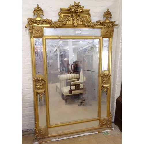 2177 - A large and impressive Continental style gilt-framed bevel-edge oval mantel mirror, W130cm, H195cm