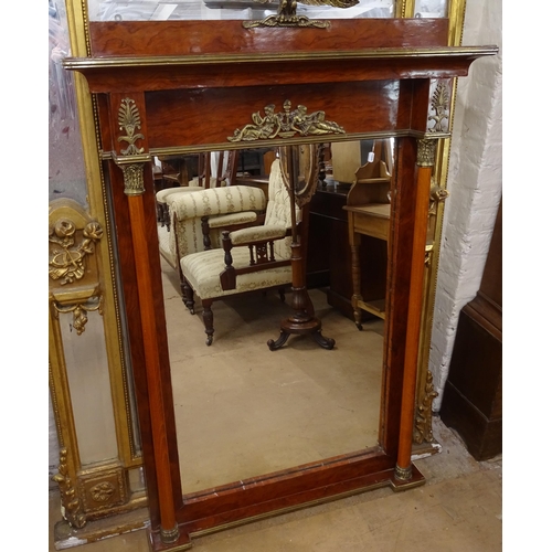 2178 - A Continental design mahogany veneered pier glass wall mirror, with turned columns and ormolu mounts... 