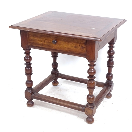 2179 - A 19th century walnut side table, with single drawer, on turned legs, W70cm, H68cm, D60cm