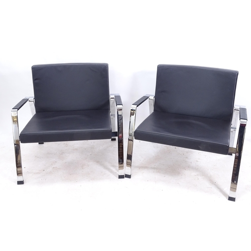 2189 - A pair of Girsberger, Swiss, contemporary design lounge chairs, the flat steel framework with leathe... 