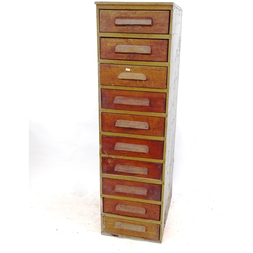 2190 - A Vintage oak-fronted 10-drawer filing chest, W45cm, H157cm, D65cm