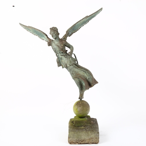 1 - Fonderia Sommer, a weathered verdigris bronze Italian Grand Tour sculpture, Nike atop a globe holdin... 