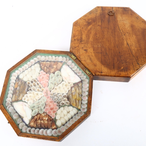 13 - A 19th century shell-work sailor's double Valentine, in octagonal mahogany case, each width 23cm (hi... 