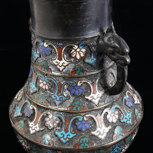 108 - A Chinese patinated bronze and cloisonne enamel vase, Hu, height 30cm