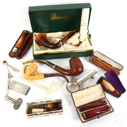 115 - Various smoking paraphernalia, pipes, cheroot holders, accessories etc