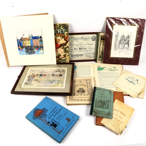 128 - Various collectables, including facsimile One Million Pound banknote, Enid Blyton book, Peter Pan an... 