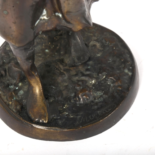 79 - After Moreau, patinated bronze sculpture, lady holding fruit, signed, height 40cm