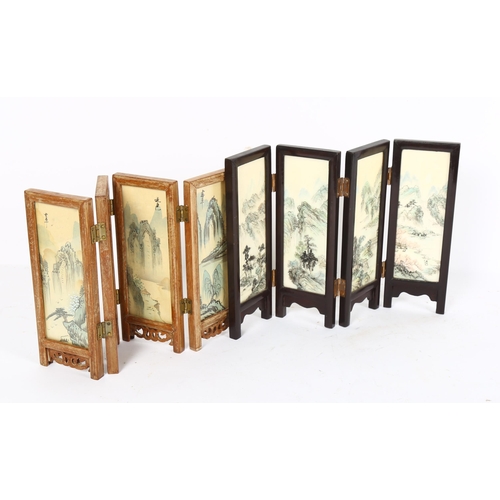 89 - 2 Oriental miniature watercolour table-top screens, largest height 18cm (2)