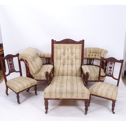 2146 - An Edwardian carved walnut and upholstered 4-piece parlour suite