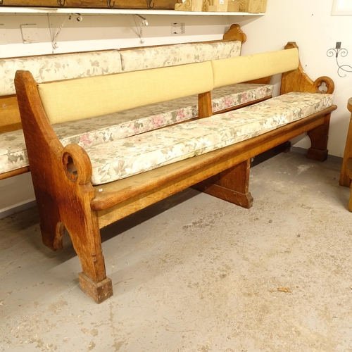 2663 - A stained oak church pew, L205cm, H82cm