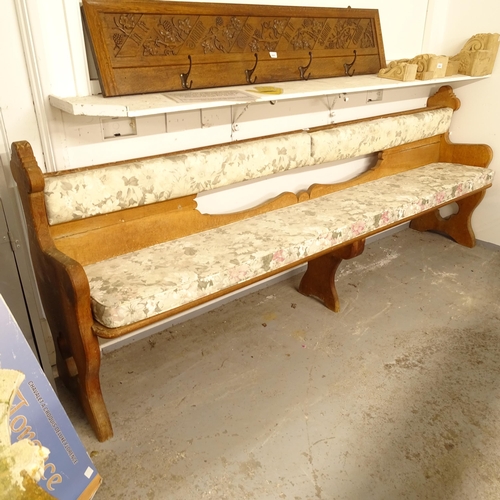 2664 - A stained oak church pew, L242cm, H92cm