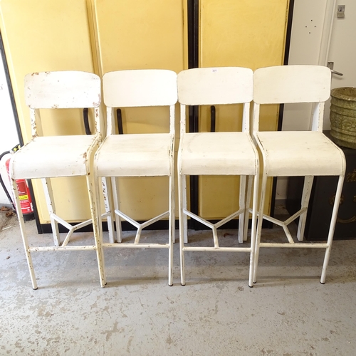 2671 - 4 mid-century welded steel bar stools, in the manner of Jean Prouve, thought to be prototypes