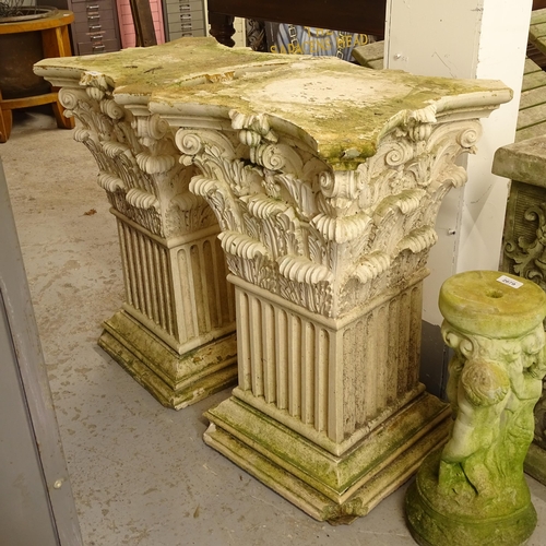 2676 - A pair of weathered and painted composite pedestals, W48cm, H72cm