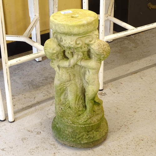 2679 - A weathered concrete Three Graces pedestal, H46cm