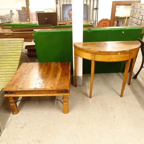 2684 - A 19th century mahogany fold over card table, and a rectangular sheesham coffee table