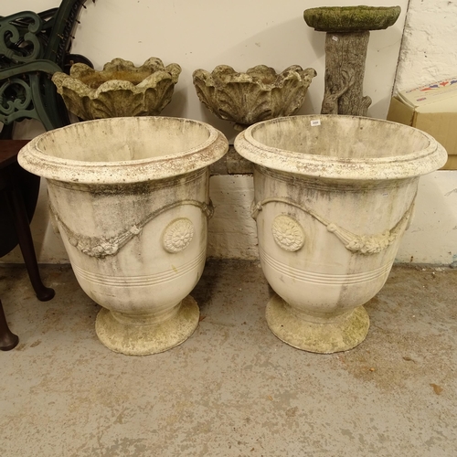 2688 - A pair of large concrete garden urns, W70cm, H78cm