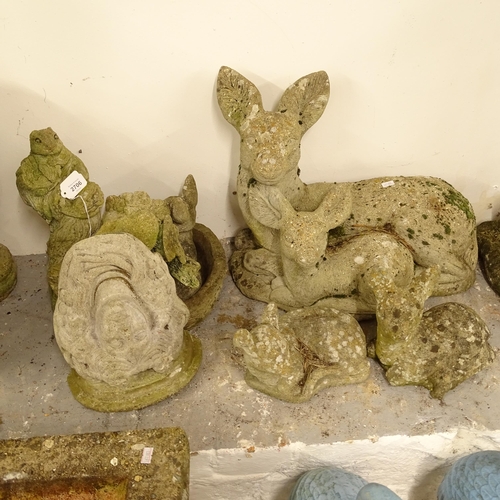 2706 - A group of weathered concrete garden animal ornaments (8)