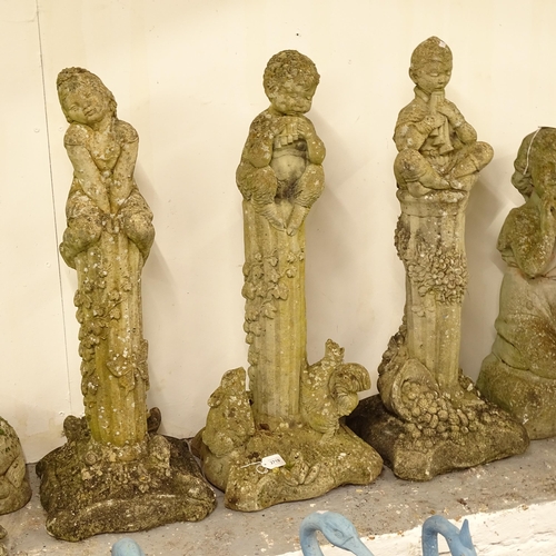 2719 - A set of 3 weathered concrete garden statues