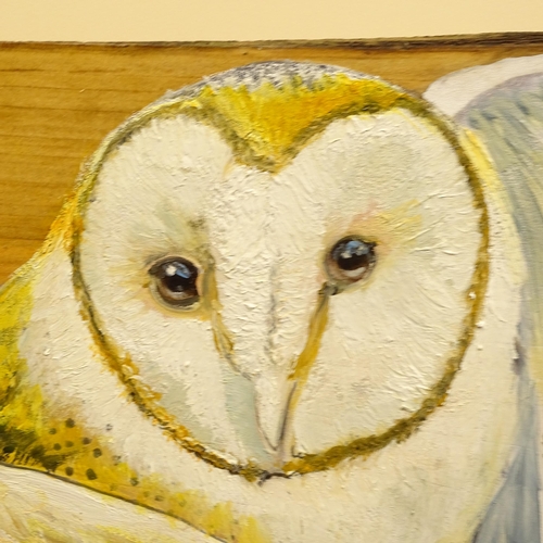 1253 - Clive Fredriksson, oil on wood panel, owl, 36cm x 85cm