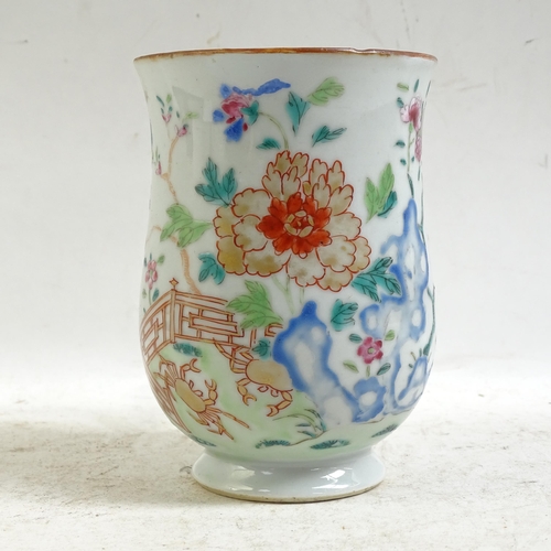 99 - A Chinese famille rose baluster tankard, hand painted and gilded chrysanthemum and crab decoration, ... 