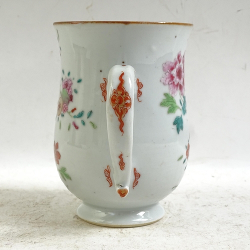 99 - A Chinese famille rose baluster tankard, hand painted and gilded chrysanthemum and crab decoration, ... 