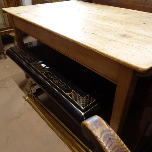 2006 - An Antique pine scrub-top kitchen table with end frieze drawer, W137cm, H75cm, D87cm