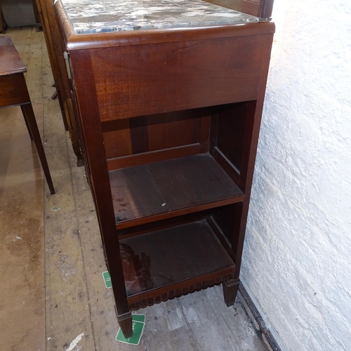 2151 - A French Art Deco buffet, with raised shaped mirrored back, marble top, 2 frieze drawers and carved ... 