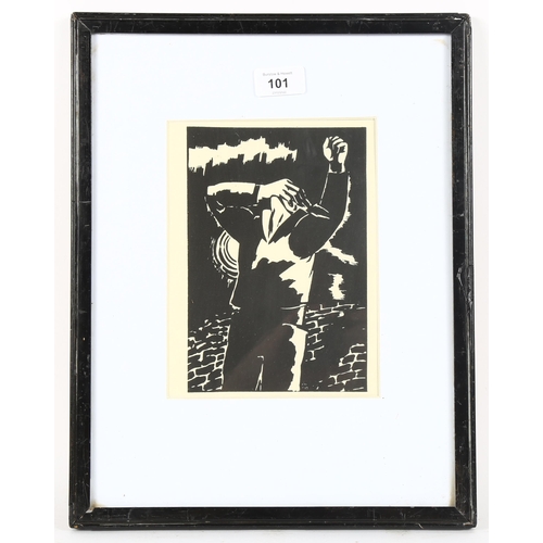 101 - Frans Masereel, woodcut print, despair, 1931, image 20cm x 13cm, framed