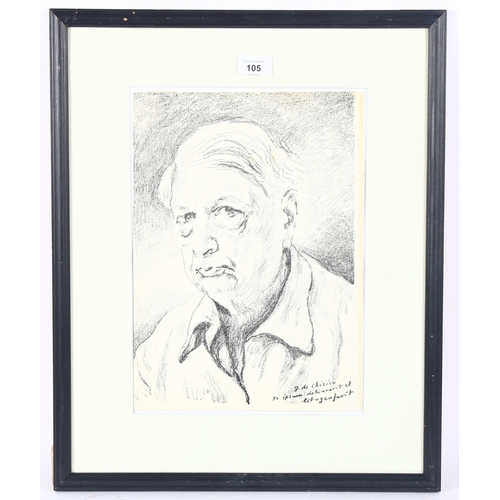 105 - Giorgio De Chirico, lithograph, self portrait, published 1969, sheet size 36cm x 25cm, framed